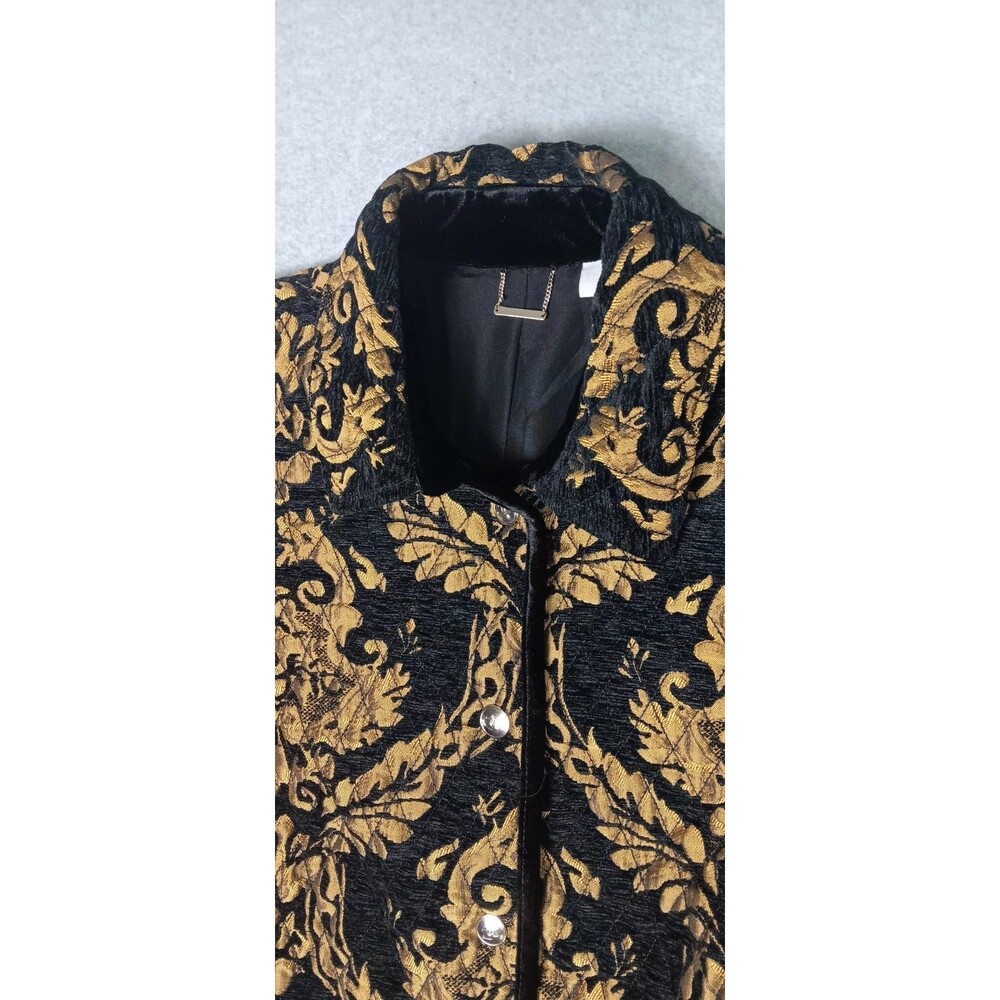 Chicos Baroque Quilted Blazer Jacket Size 4 Black & Gold Velvet Trim Old Money - Picture 3 of 14